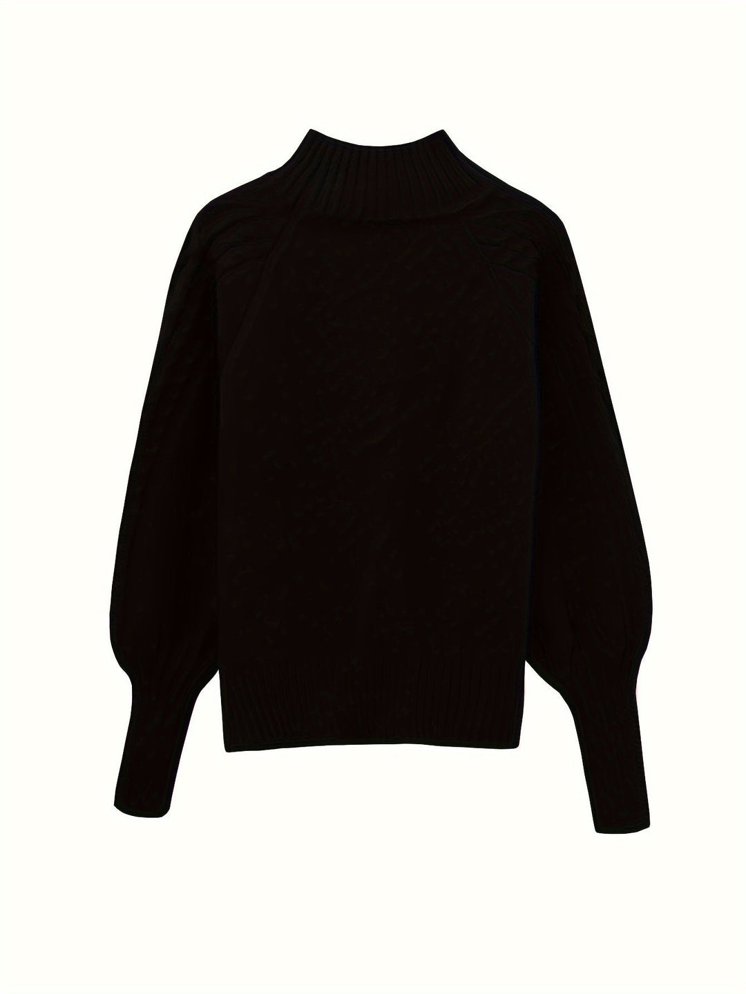 Barbara | Polished Cable Knit Puff Sleeve Turtleneck Sweater