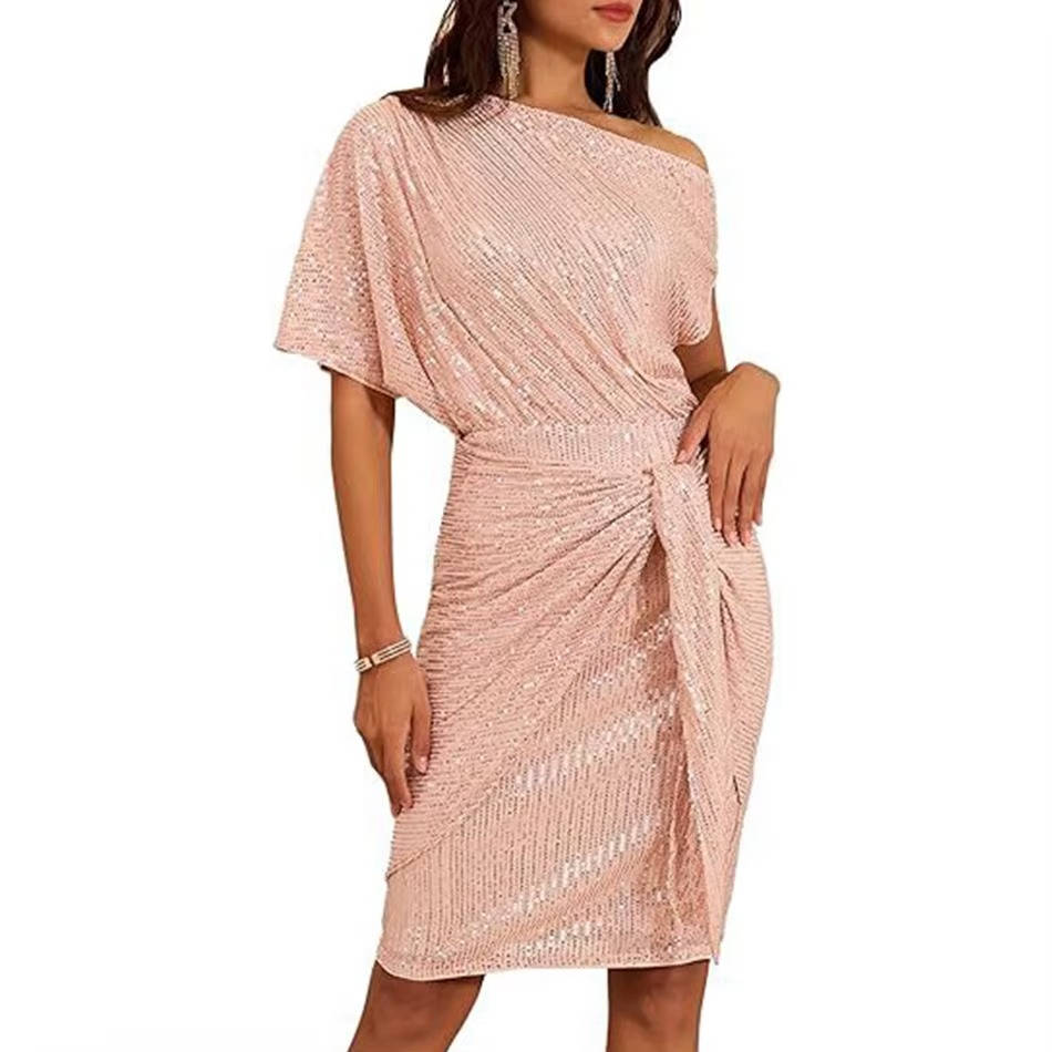Barbara | Relaxed One Shoulder Sequin Holiday Dress