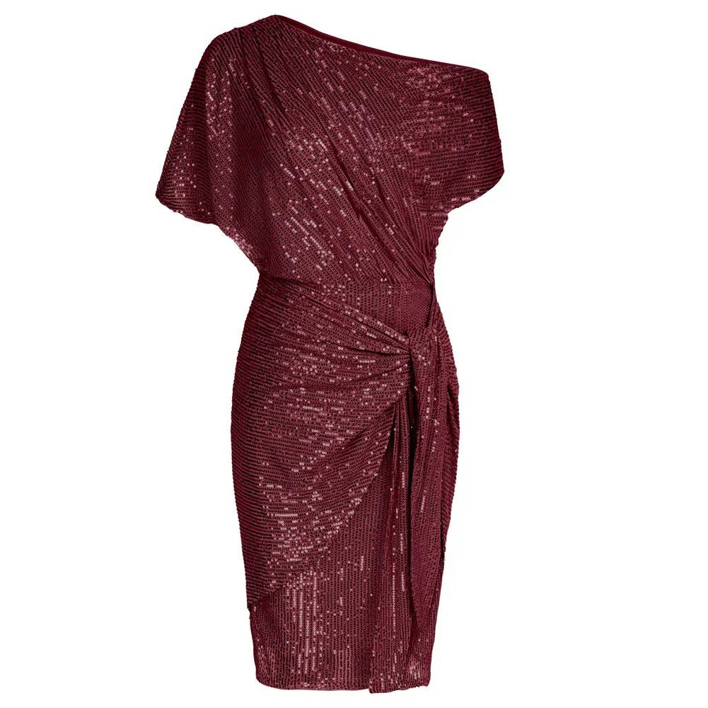 Barbara | Relaxed One Shoulder Sequin Holiday Dress