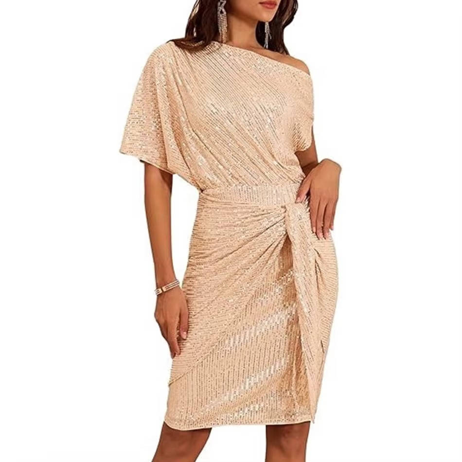 Barbara | Relaxed One Shoulder Sequin Holiday Dress