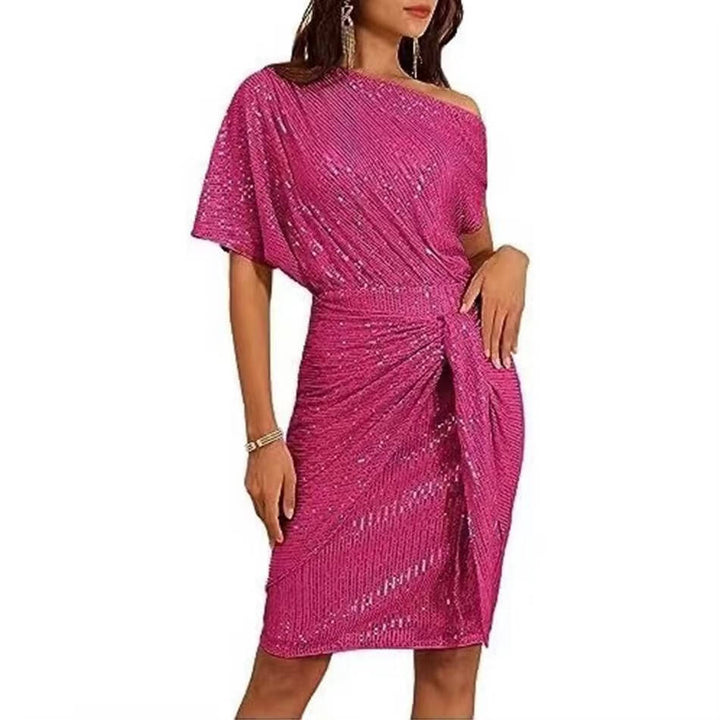 Barbara | Relaxed One Shoulder Sequin Holiday Dress