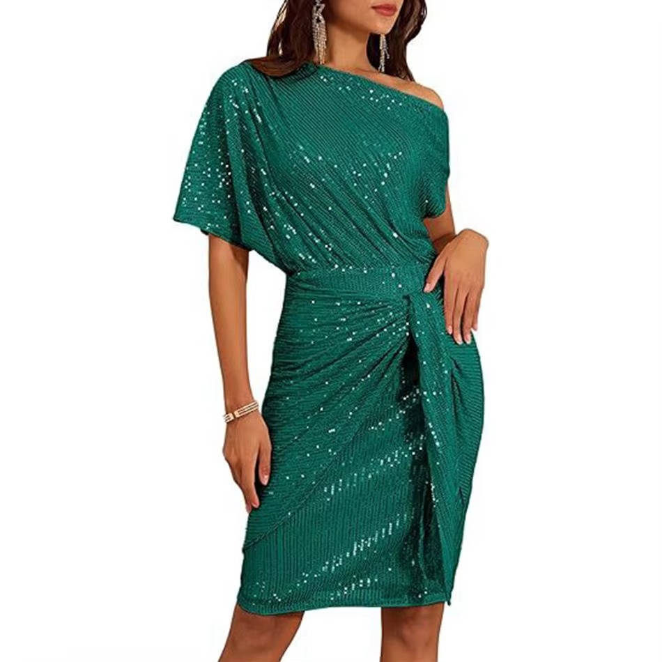Barbara | Relaxed One Shoulder Sequin Holiday Dress
