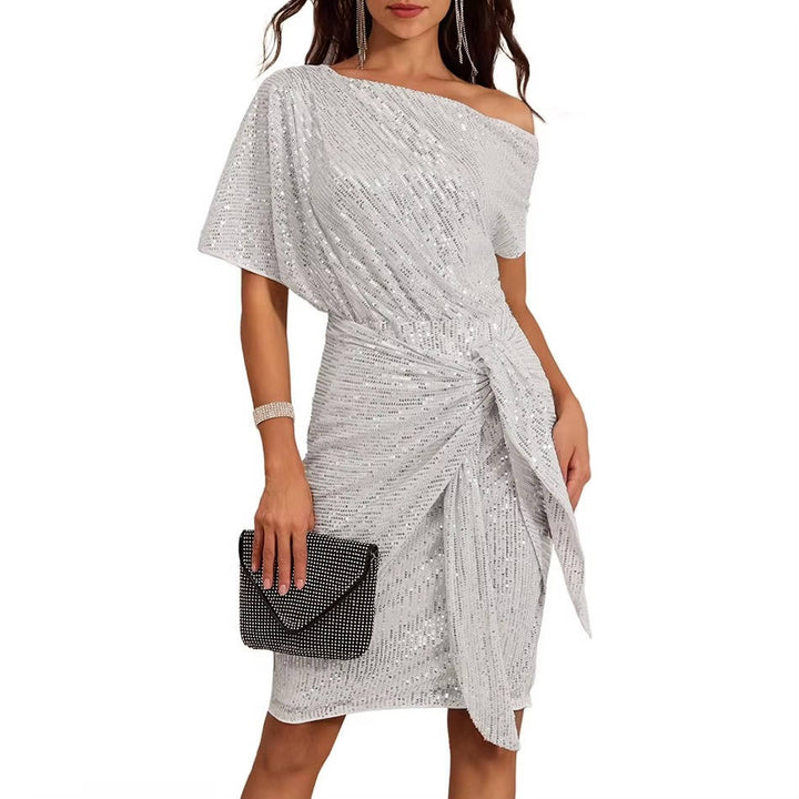 Barbara | Relaxed One Shoulder Sequin Holiday Dress