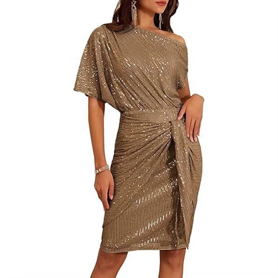 Barbara | Relaxed One Shoulder Sequin Holiday Dress