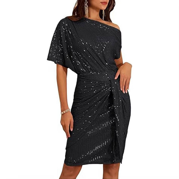 Barbara | Relaxed One Shoulder Sequin Holiday Dress