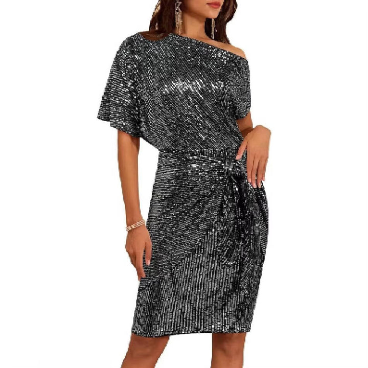 Barbara | Relaxed One Shoulder Sequin Holiday Dress