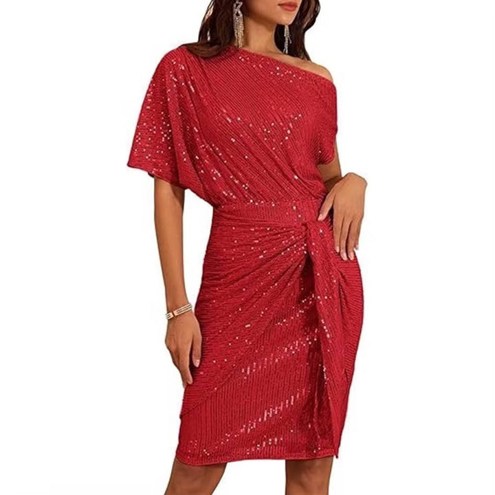 Barbara | Relaxed One Shoulder Sequin Holiday Dress