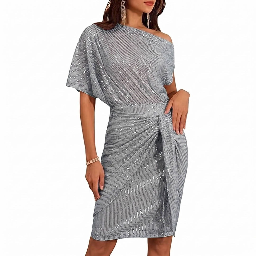 Barbara | Relaxed One Shoulder Sequin Holiday Dress