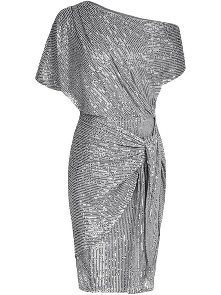 Barbara | Relaxed One Shoulder Sequin Holiday Dress