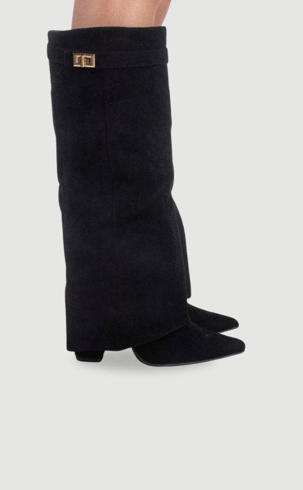 Barbara | Sophisticated Pointed Toe Knee High Boots with Block Heel