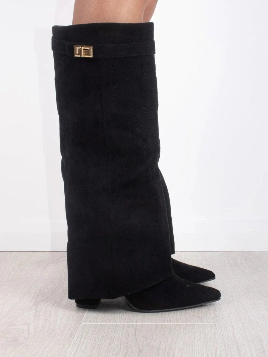 Barbara | Sophisticated Pointed Toe Knee High Boots with Block Heel