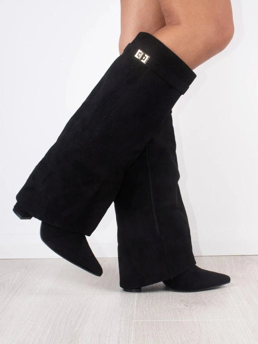 Barbara | Sophisticated Pointed Toe Knee High Boots with Block Heel