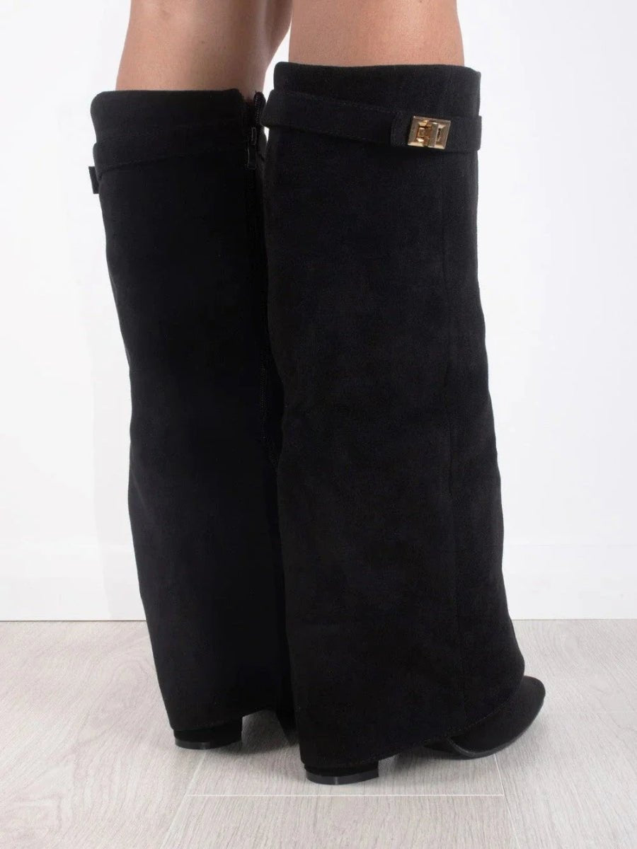 Barbara | Sophisticated Pointed Toe Knee High Boots with Block Heel