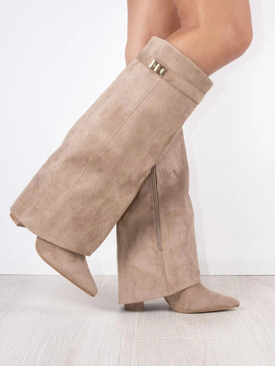 Barbara | Sophisticated Pointed Toe Knee High Boots with Block Heel