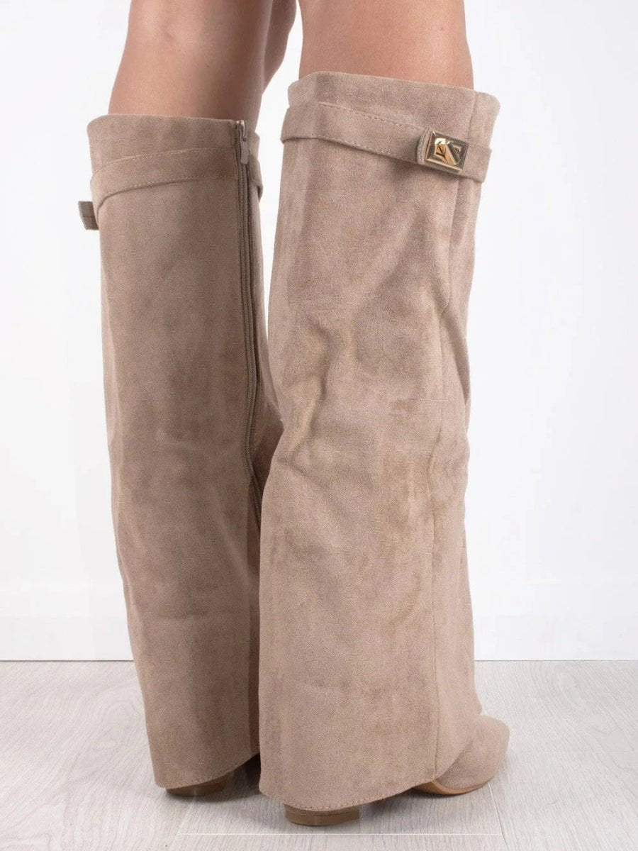 Barbara | Sophisticated Pointed Toe Knee High Boots with Block Heel