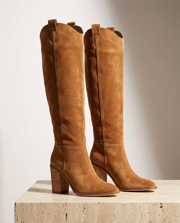 Barbara | Timeless Wide Calf Boots with Knee-High Stacked Heel Design