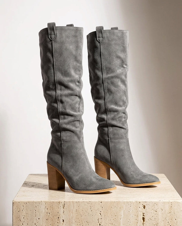 Barbara | Timeless Wide Calf Boots with Knee-High Stacked Heel Design