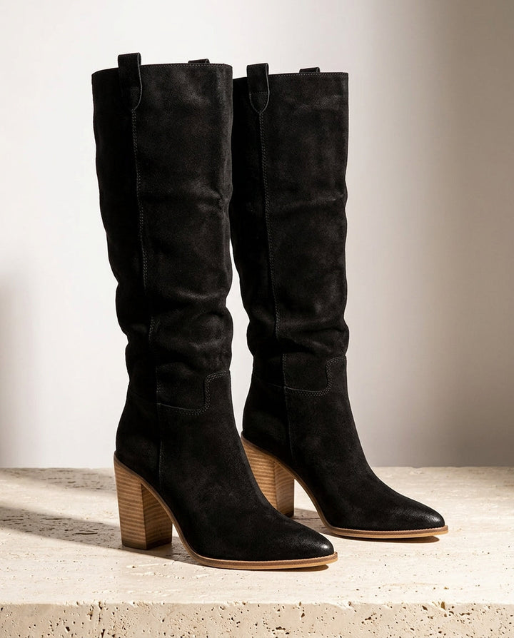 Barbara | Timeless Wide Calf Boots with Knee-High Stacked Heel Design