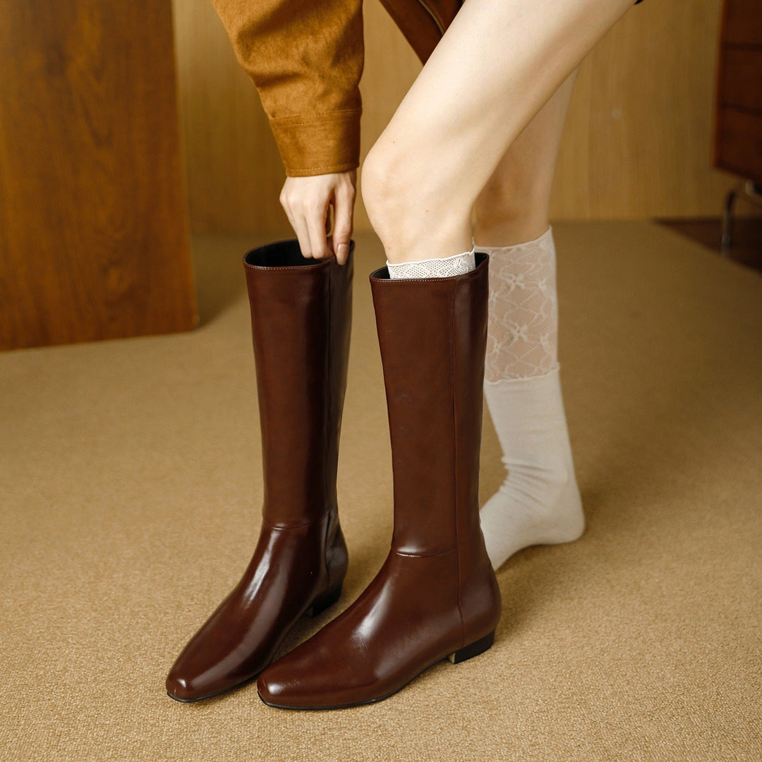 Betty | Classic Square Toe Knee High Boots
