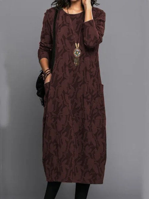 Betty | Elegant Crew Neck Long Sleeve Sweater Dress with Pockets