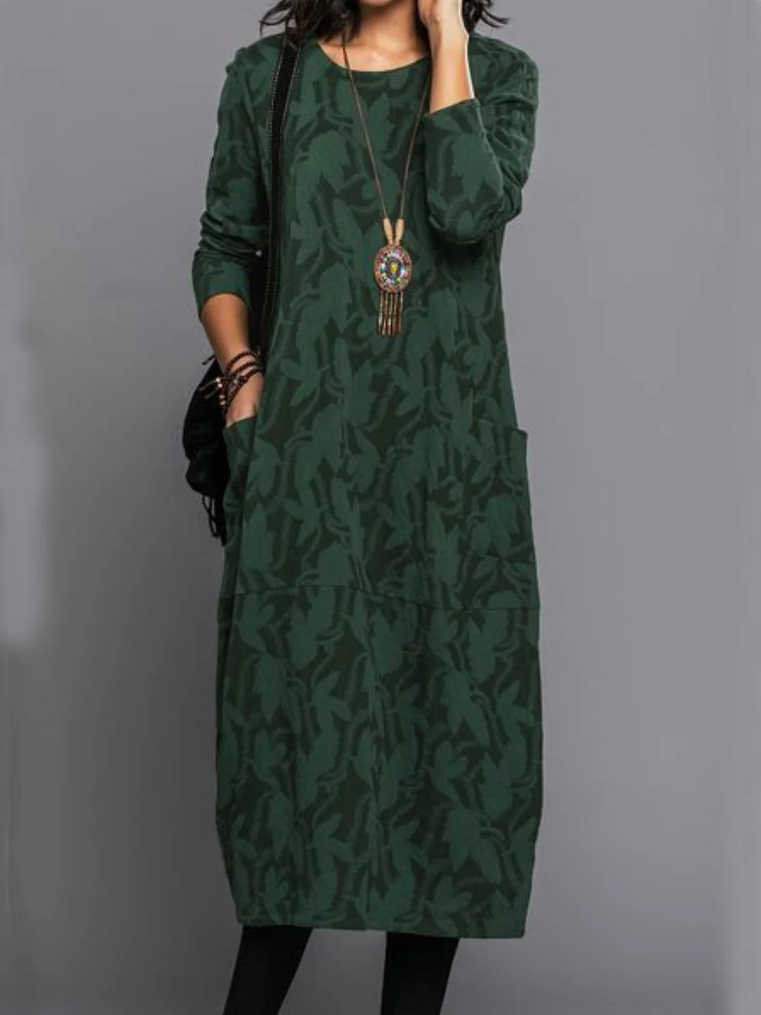 Betty | Elegant Crew Neck Long Sleeve Sweater Dress with Pockets