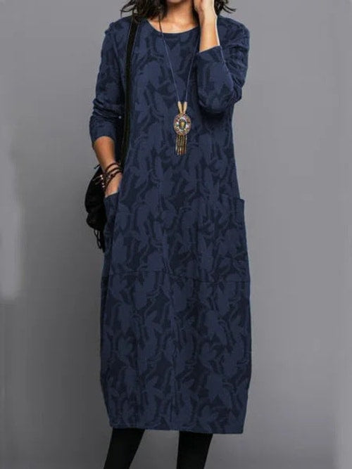Betty | Elegant Crew Neck Long Sleeve Sweater Dress with Pockets