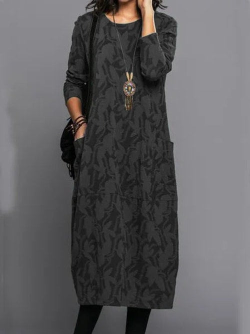 Betty | Elegant Crew Neck Long Sleeve Sweater Dress with Pockets