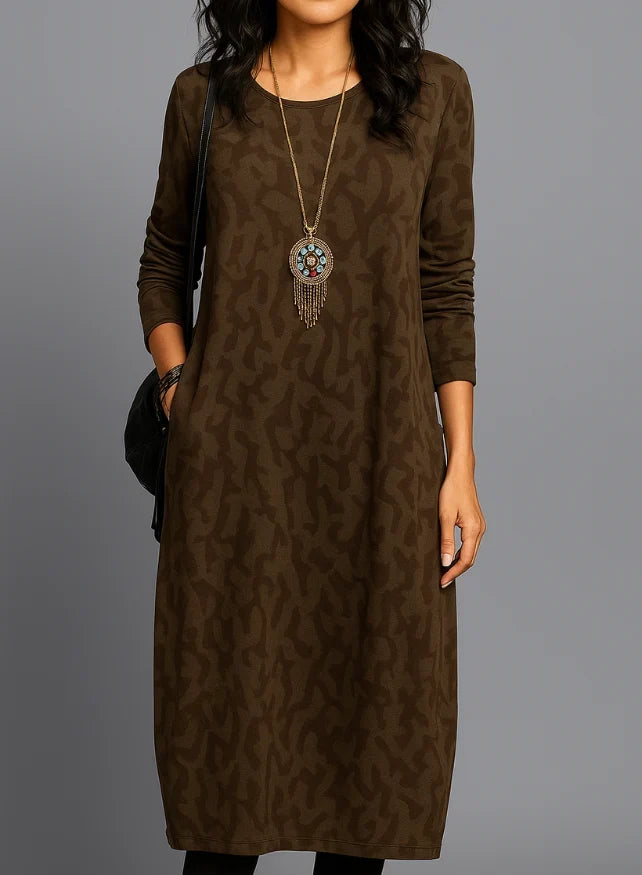 Betty | Elegant Crew Neck Long Sleeve Sweater Dress with Pockets