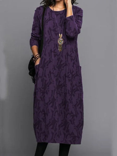 Betty | Elegant Crew Neck Long Sleeve Sweater Dress with Pockets