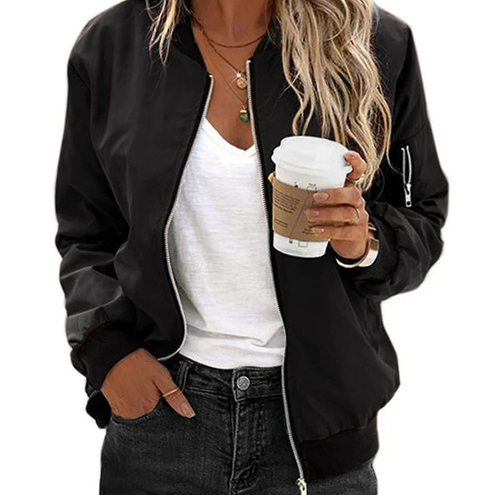 Betty | Polished Ribbed Zip-Up Bomber Jacket