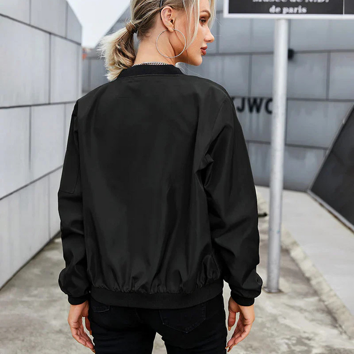 Betty | Polished Ribbed Zip-Up Bomber Jacket