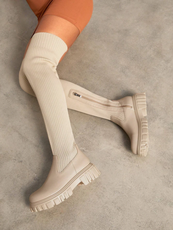 Betty | Timeless Ribbed Knit Thigh High Boots