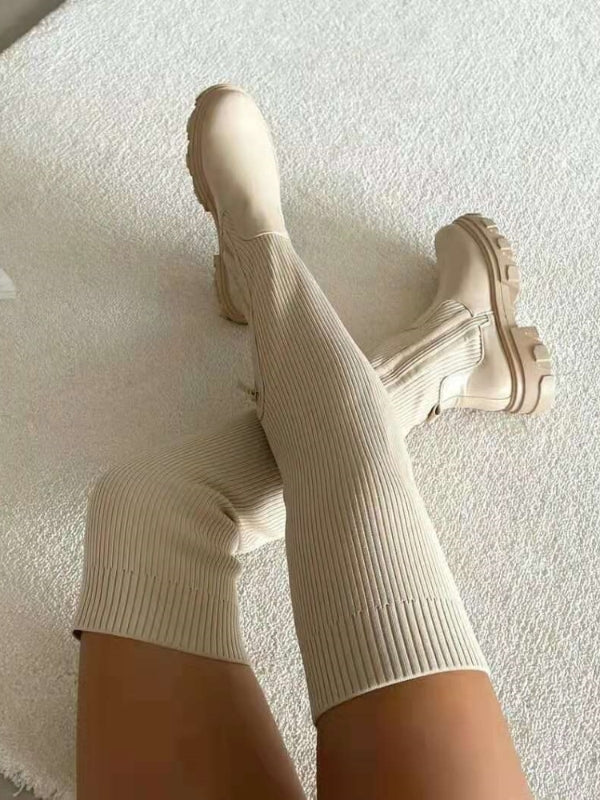 Betty | Timeless Ribbed Knit Thigh High Boots