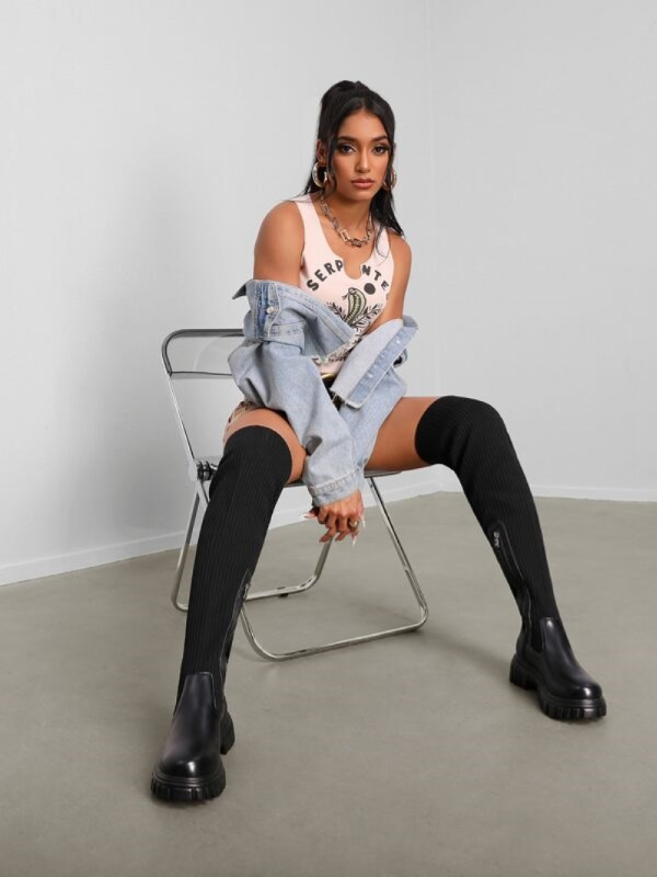 Betty | Timeless Ribbed Knit Thigh High Boots
