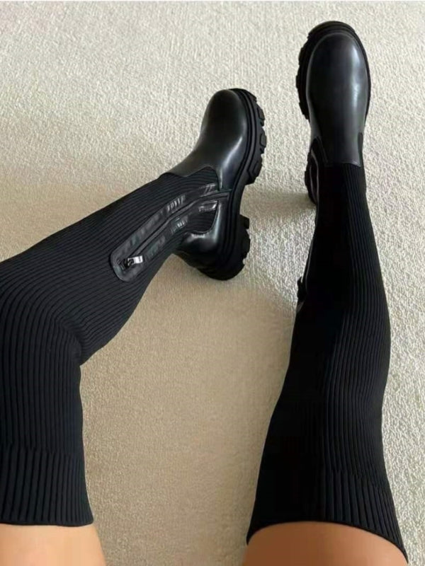 Betty | Timeless Ribbed Knit Thigh High Boots