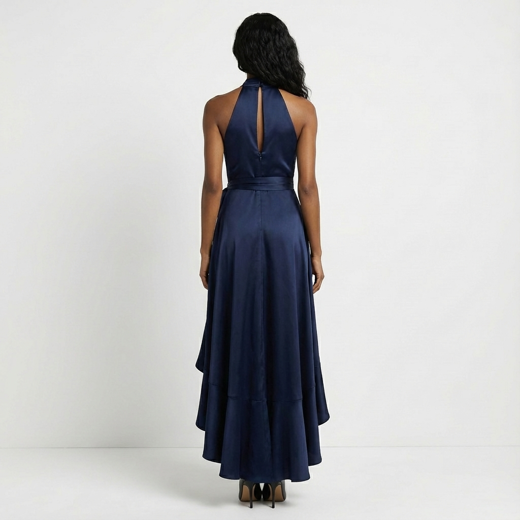 Beverly | Chic Halter Wrap Ruffle Fall Wedding Guest Dress