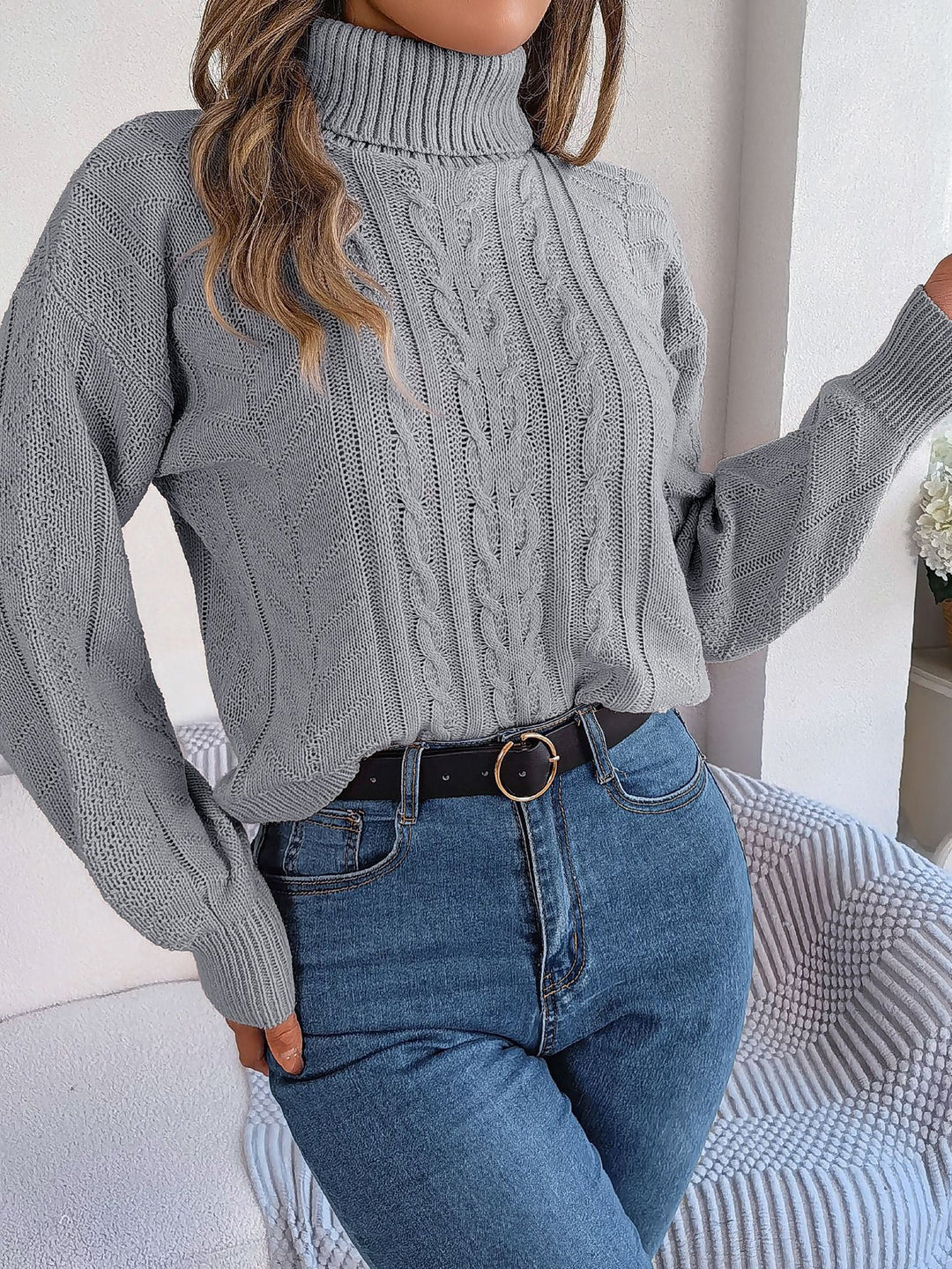 Beverly | Classic Womens Chunky Cable Knit Pullover Turtleneck Sweater