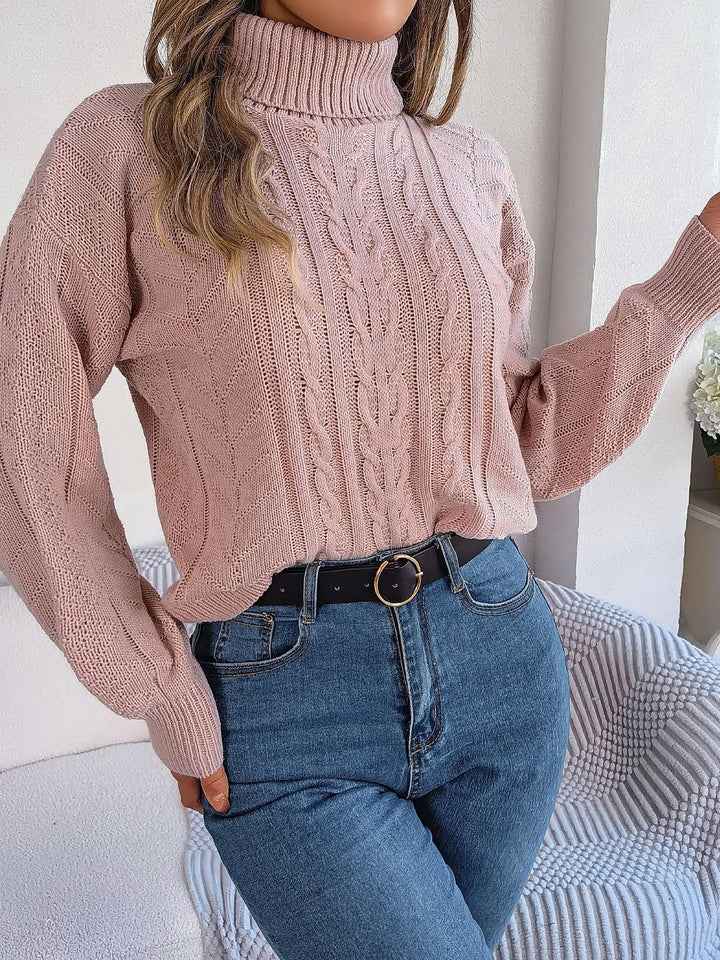 Beverly | Classic Womens Chunky Cable Knit Pullover Turtleneck Sweater