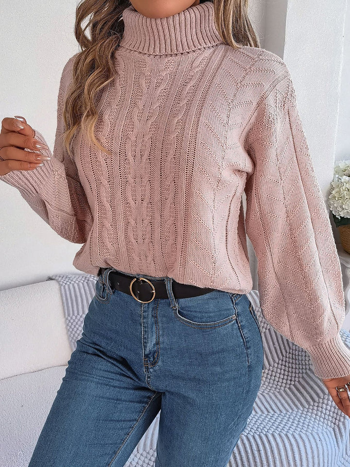 Beverly | Classic Womens Chunky Cable Knit Pullover Turtleneck Sweater