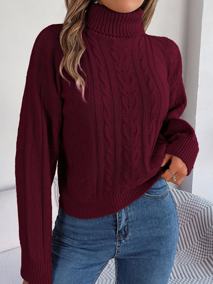 Beverly | Classic Womens Chunky Cable Knit Pullover Turtleneck Sweater