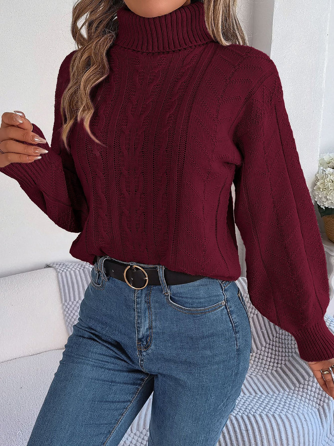 Beverly | Classic Womens Chunky Cable Knit Pullover Turtleneck Sweater