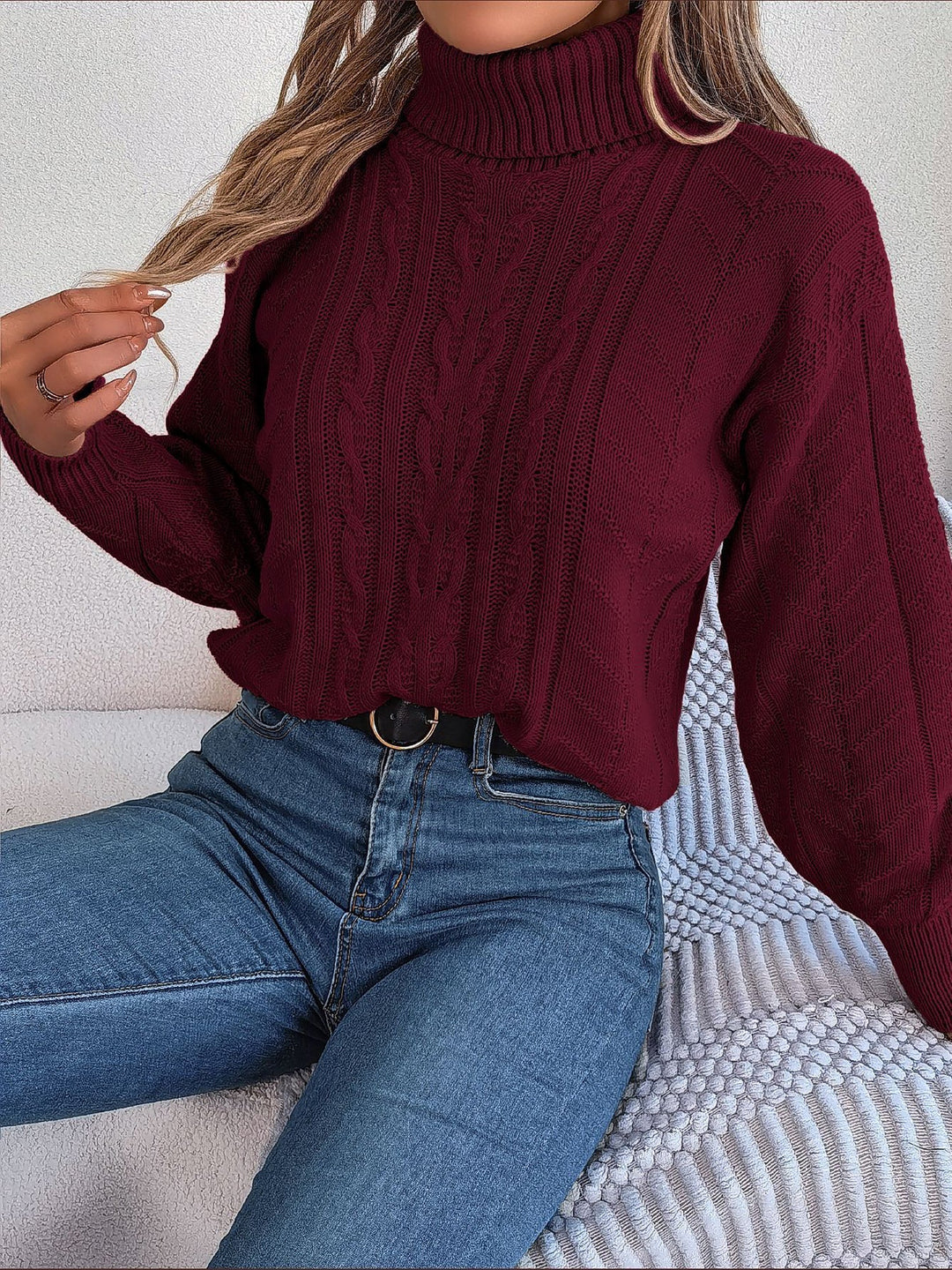 Beverly | Classic Womens Chunky Cable Knit Pullover Turtleneck Sweater