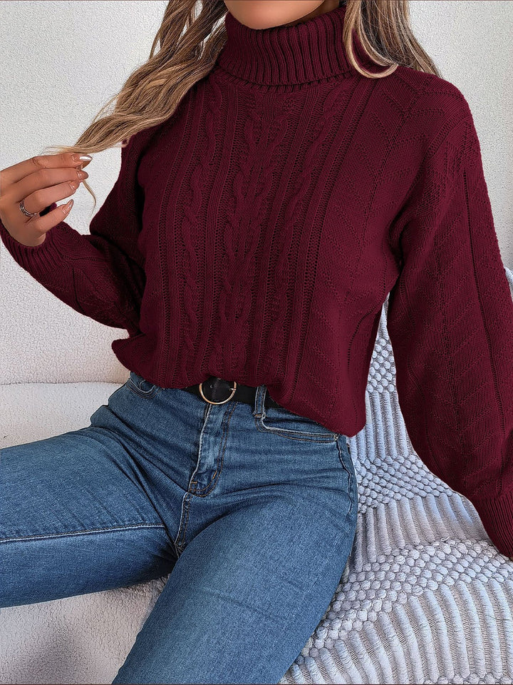 Beverly | Classic Womens Chunky Cable Knit Pullover Turtleneck Sweater