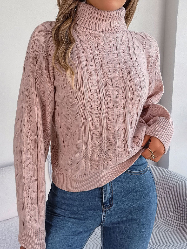 Beverly | Classic Womens Chunky Cable Knit Pullover Turtleneck Sweater