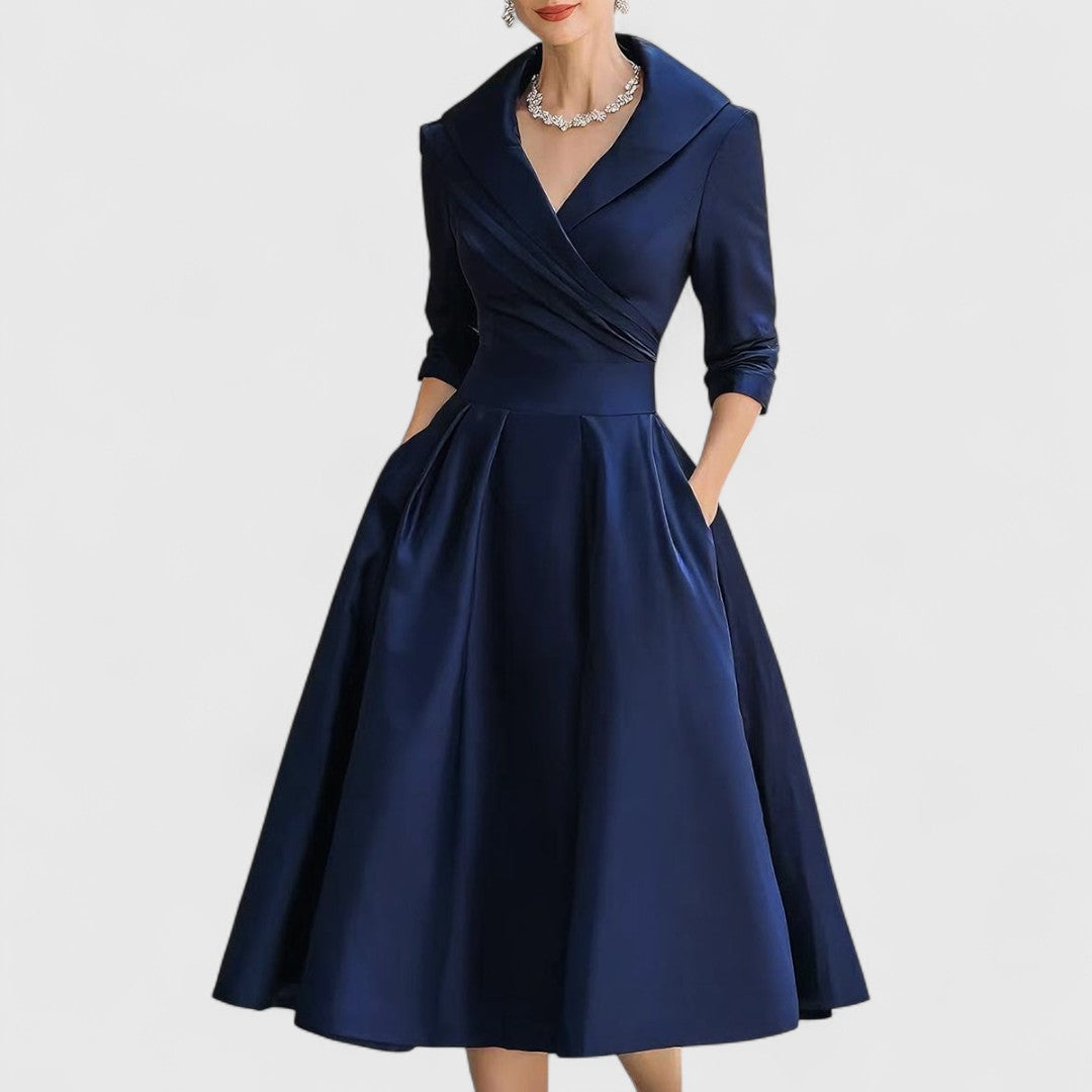 Beverly | Classic Wrap Collar Fall Wedding Guest Midi Dress