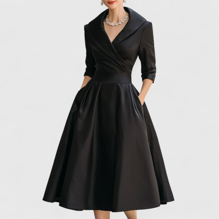 Beverly | Classic Wrap Collar Fall Wedding Guest Midi Dress