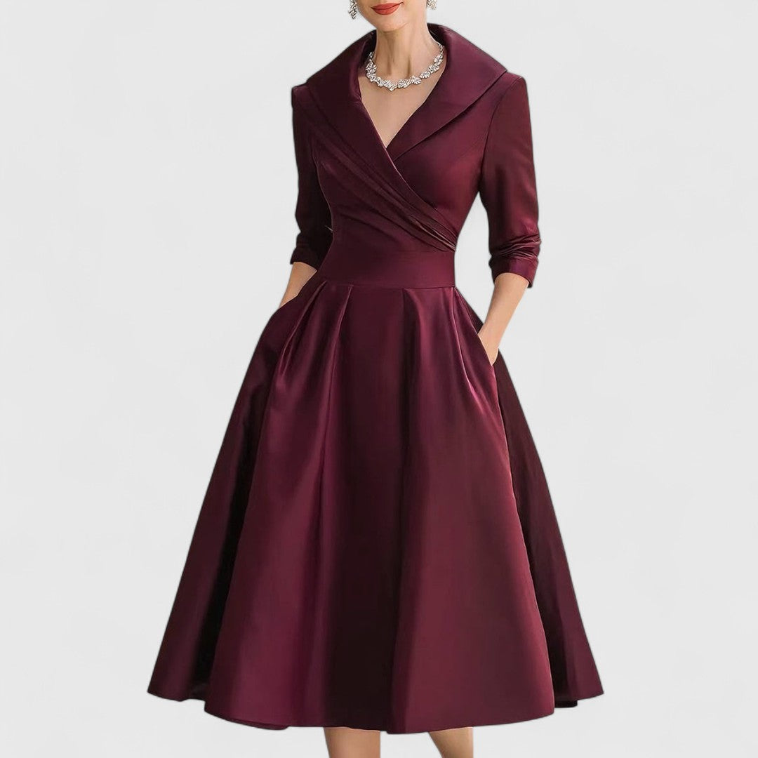 Beverly | Classic Wrap Collar Fall Wedding Guest Midi Dress