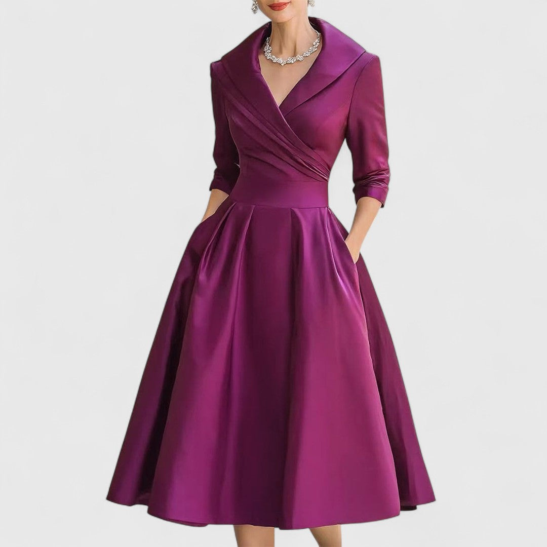 Beverly | Classic Wrap Collar Fall Wedding Guest Midi Dress