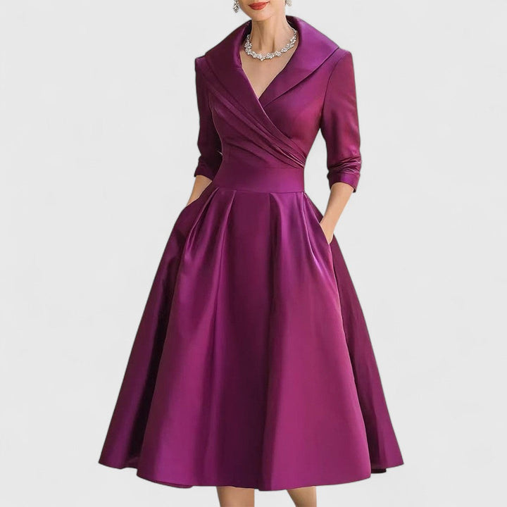 Beverly | Classic Wrap Collar Fall Wedding Guest Midi Dress