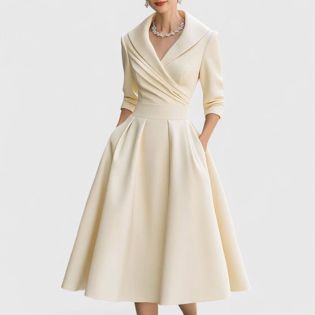 Beverly | Classic Wrap Collar Fall Wedding Guest Midi Dress
